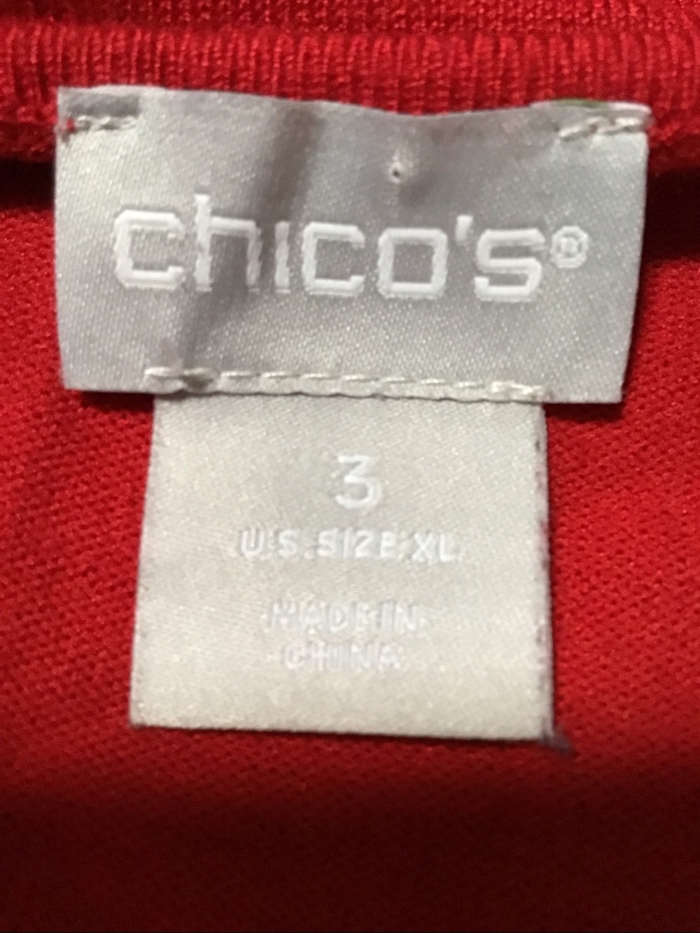 Chicos Red Caviar Silver Trim Cuff Sleeve V-Neck Long Sleeve‎ Knit Sweater Top 3 - Picture 3 of 10